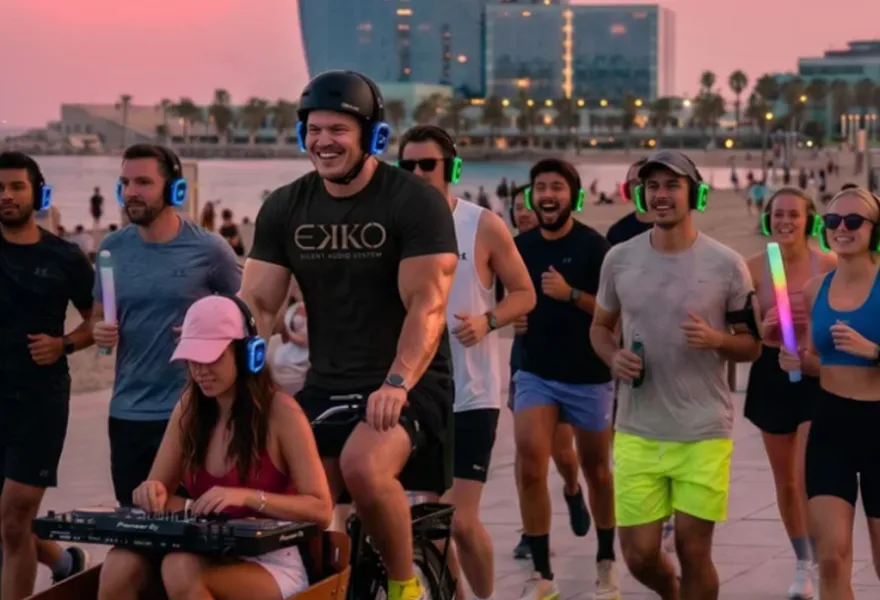 Grupo de silent running por el paseo marítimo de Barcelona
